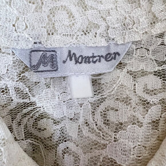 Vintage MONTRER Off-White Lace Button-Up 3/4 Sleeve Shirt Made in Korea Size L - Picture 8 of 9